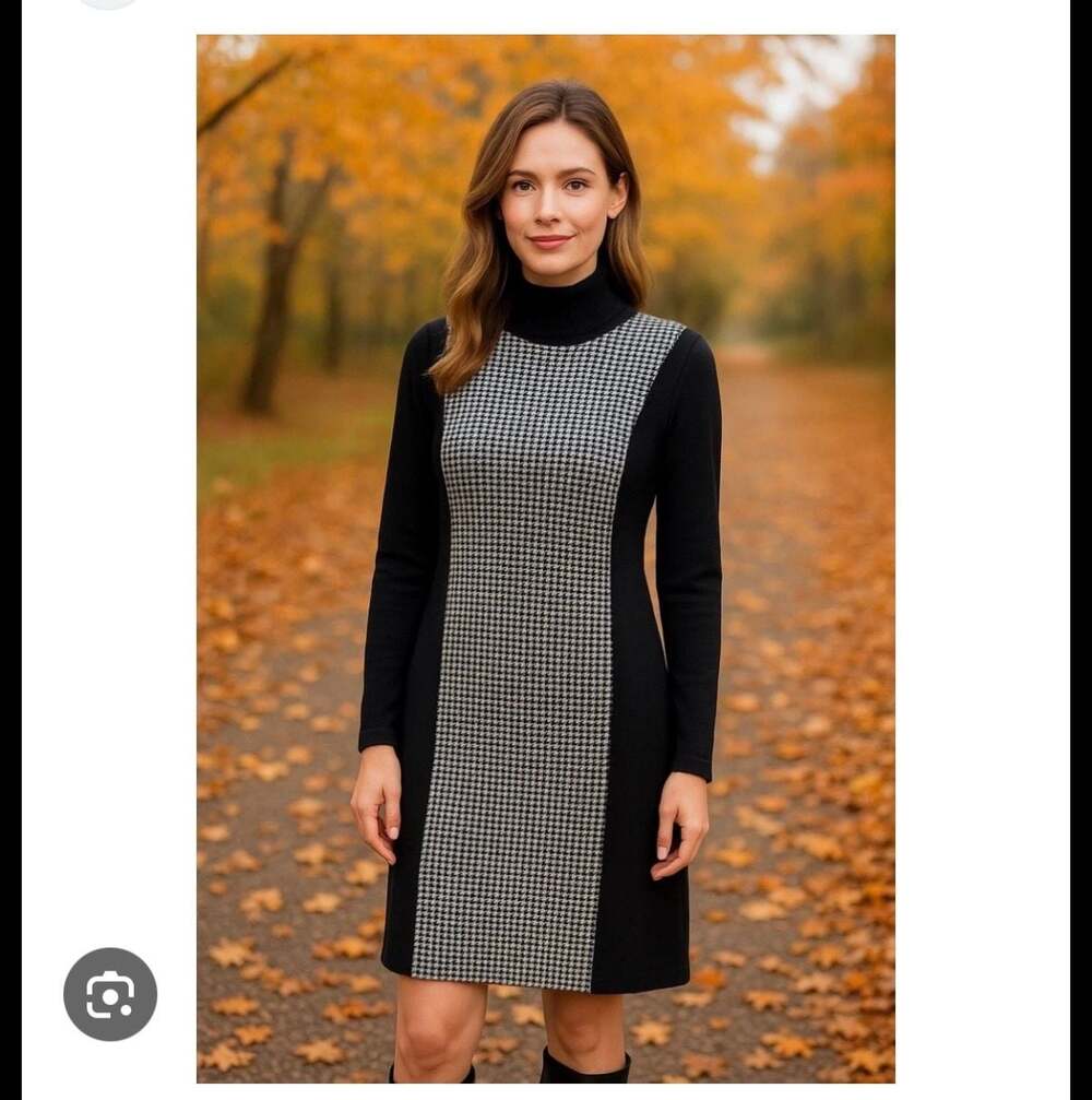 Ralph Lauren Merino Wool Mock Neck Houndstooth Sweater Dress Size L